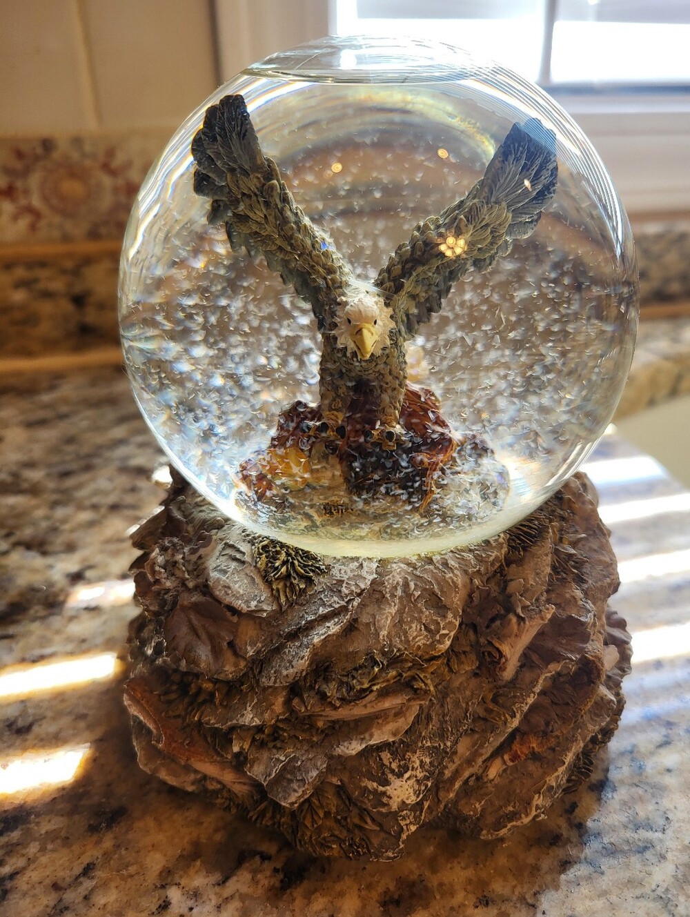 VTG. 1970s Bald Eagle 5 x 5  Snow Globe On Resin Base